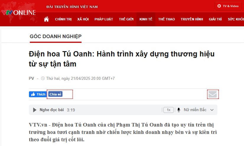 [Báo VTV] – Điện hoa Tú Oanh: Hành trình xây dựng thương hiệu từ sự tận tâm