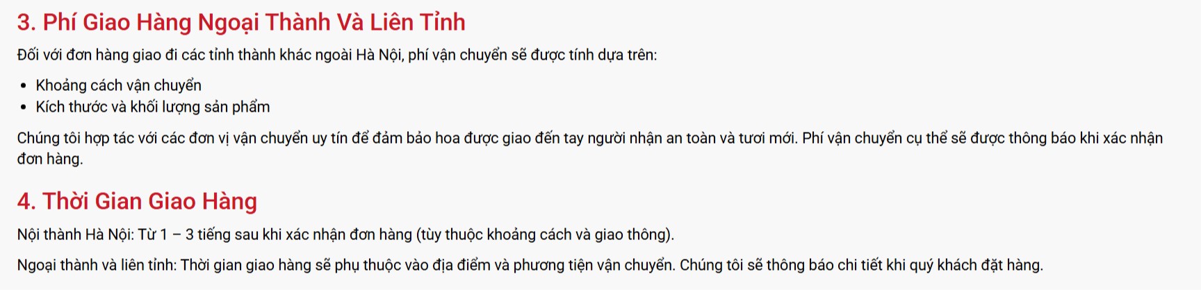 Thời gian chuẩn bị & giao Điện Hoa Hà Nội