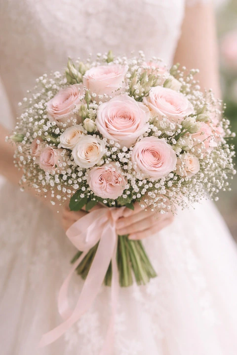 Hoa cưới hồng pastel – Vẻ đẹp lãng mạn và tinh tế cho ngày cưới 3 hoa cưới hồng pastel kết hợp hoa baby